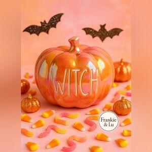 Rae Dunn Iridescent “WITCH” Pumpkin Rare HTF Halloween Decor NWT​